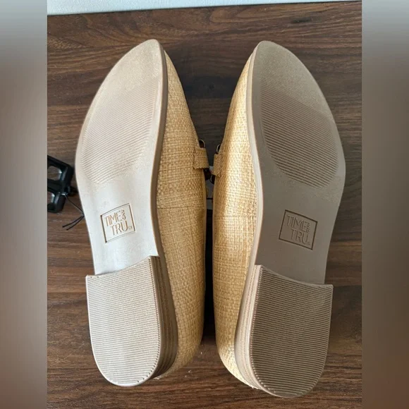 NWT Time and Tru Women's Faux Raffia Slip On Gold Buckle Loafers Flats Size 10 - Picture 6 of 7